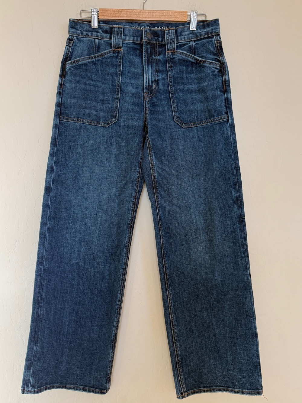 American Eagle Outfitters Stovepipe Relaxed Dark Blue Jeans Wide Leg